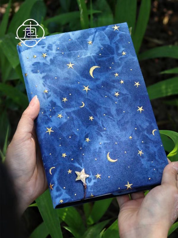 Midsummer Night Sky Starry Moon Handmade Fabric Book Cover Starry Sky Planner A5A6 Diary Notepad gift